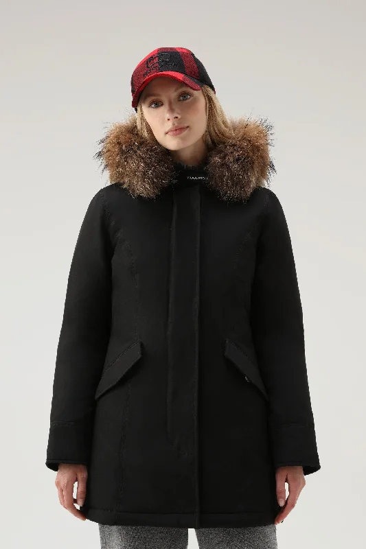 Arctic Parka in Ramar Cloth with Detachable Fur Trim Black