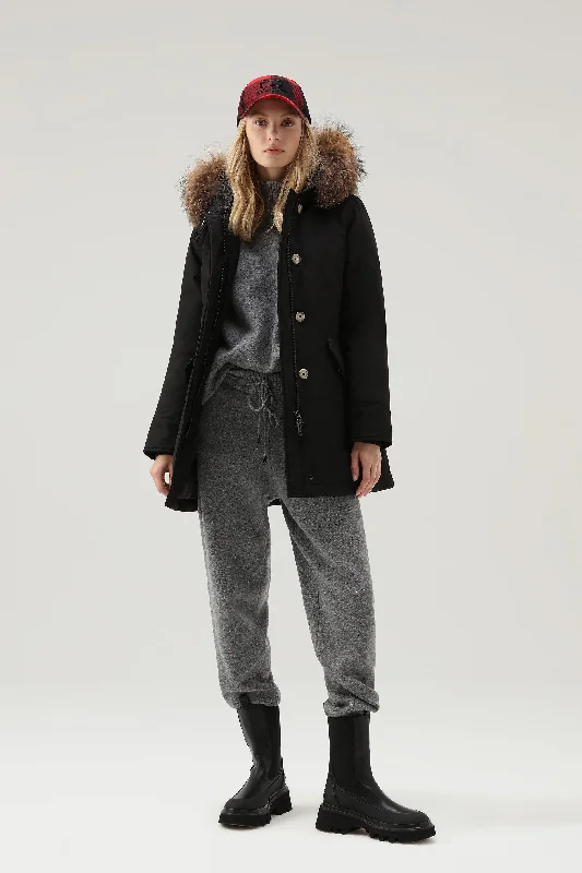 Arctic Parka in Ramar Cloth with Detachable Fur Trim Black