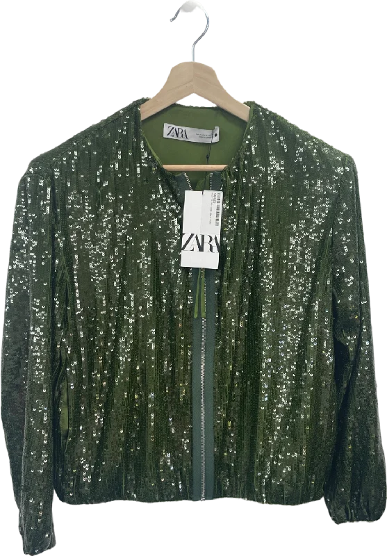 ZARA Green Sequin Bomber Jacket UK M