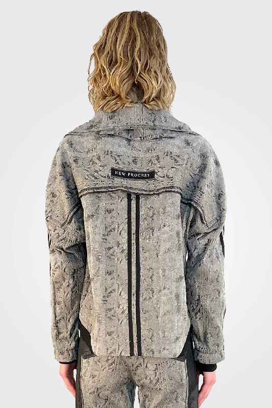 Zip Up Print Jacket - Grey