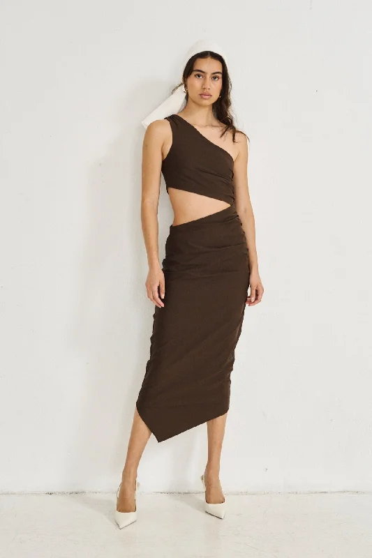 Asymmetrical Cut-Out Dress (Limited Edition) Chocolate- Sofia