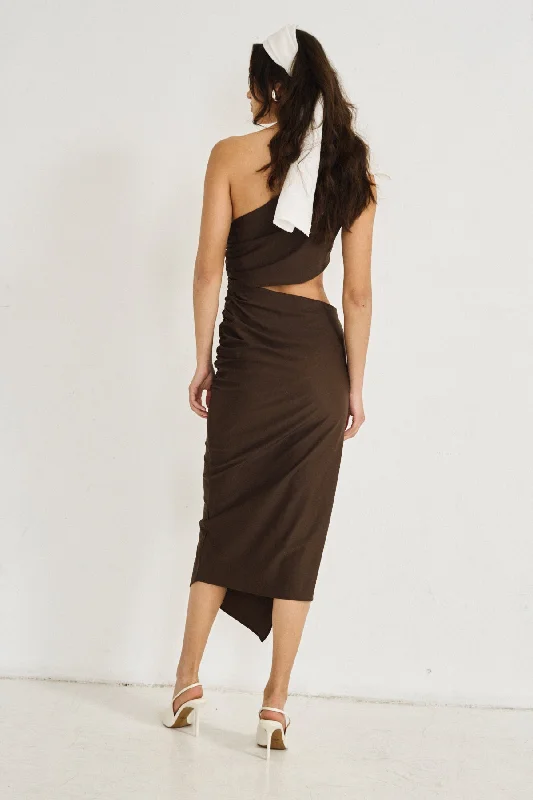 Asymmetrical Cut-Out Dress (Limited Edition) Chocolate- Sofia