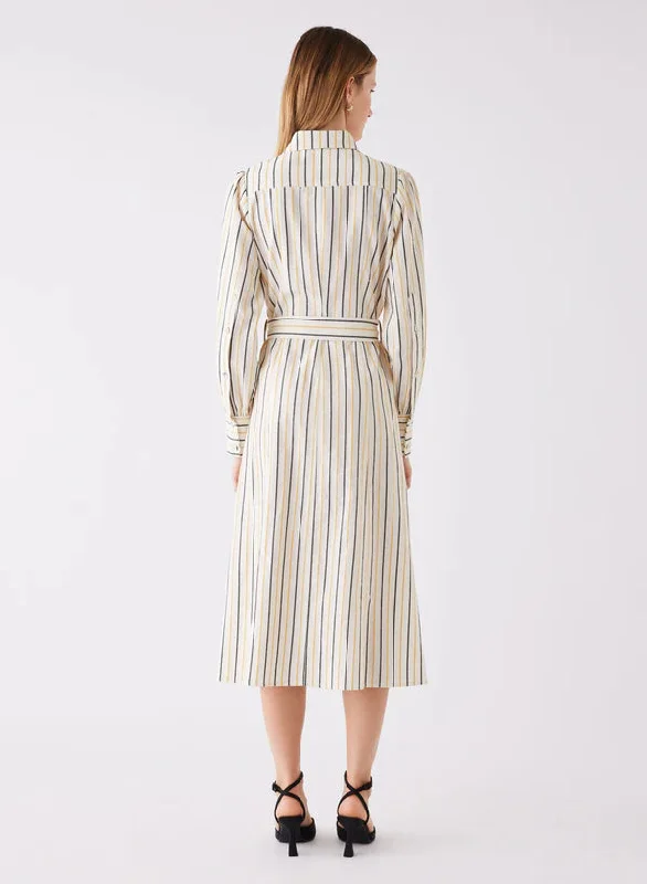 ATLAS MIDI DRESS - MUSTARD STRIPE