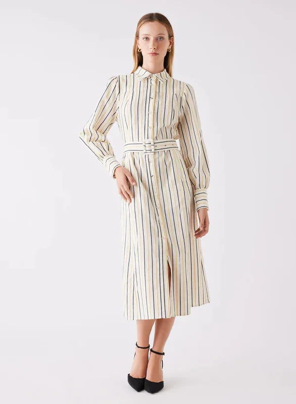 ATLAS MIDI DRESS - MUSTARD STRIPE