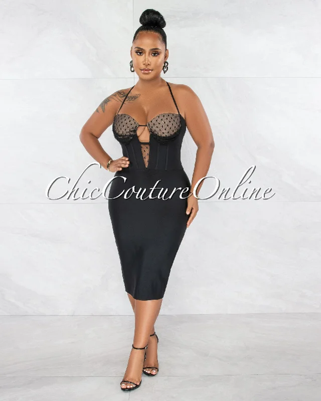 Cambridge Black Tulle Padded Cups Bandage Dress