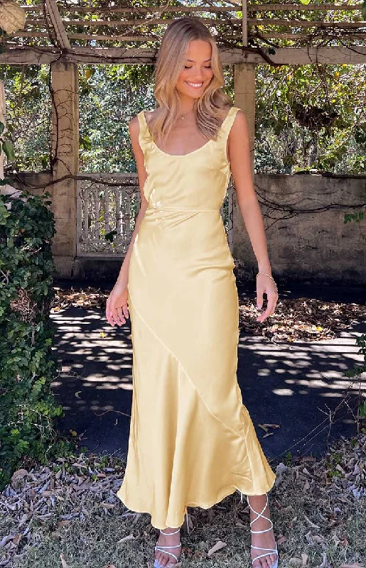 Carnation Yellow Satin Maxi Dress