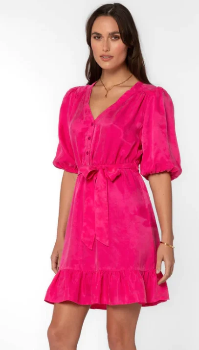 Darcie Hot Pink Balloon Sleeve Dress