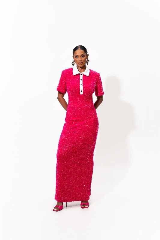 DAYA Sequin Maxi Dress in FUCHSIA