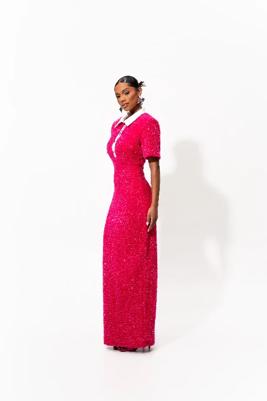 DAYA Sequin Maxi Dress in FUCHSIA