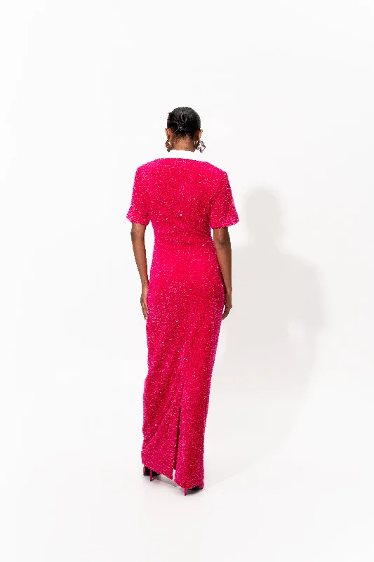 DAYA Sequin Maxi Dress in FUCHSIA