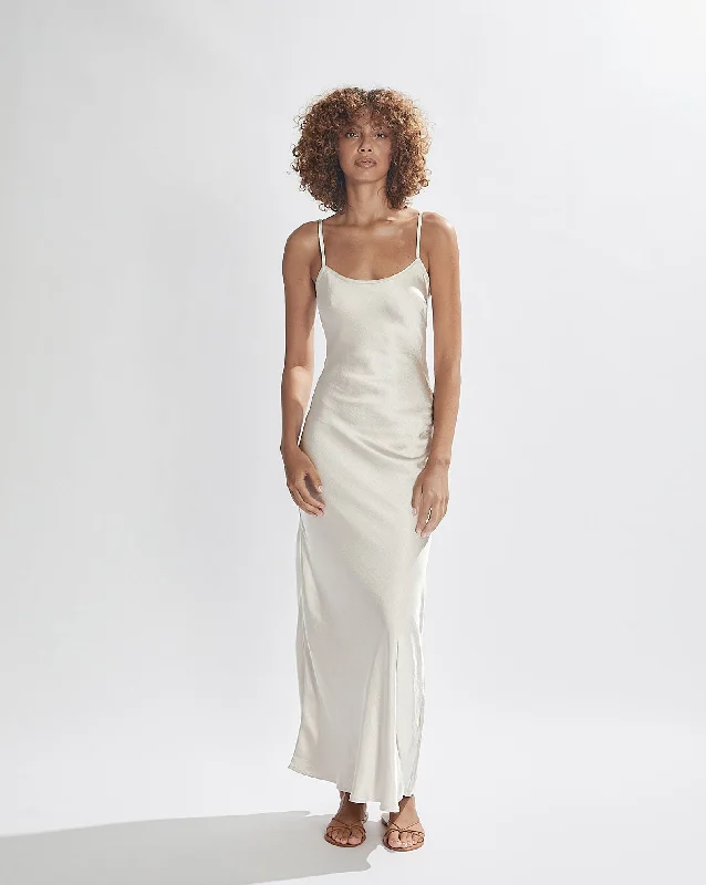 Isla Satin Slip Dress Pearl