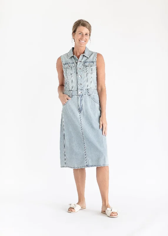 Jamila Sleeveless Button Front Denim Midi Dress