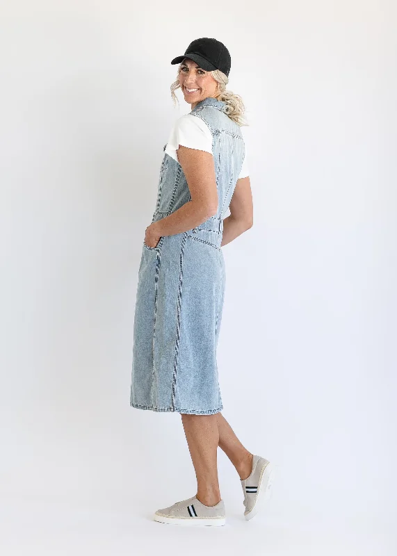 Jamila Sleeveless Button Front Denim Midi Dress