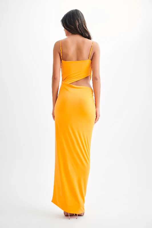 Jemma Draped Slinky Maxi Dress - Orange Sorbet