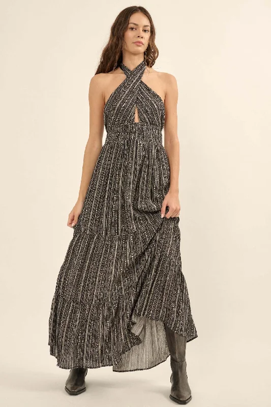 Joyful Journey Geo-Print Halter Maxi Dress