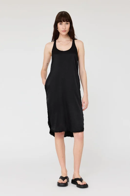 Pebble Satin Black Effie Tank Dress