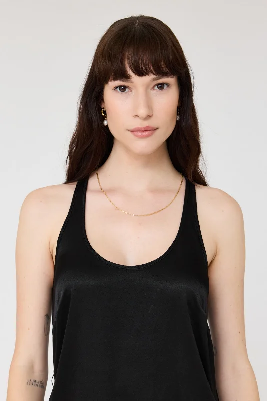 Pebble Satin Black Effie Tank Dress