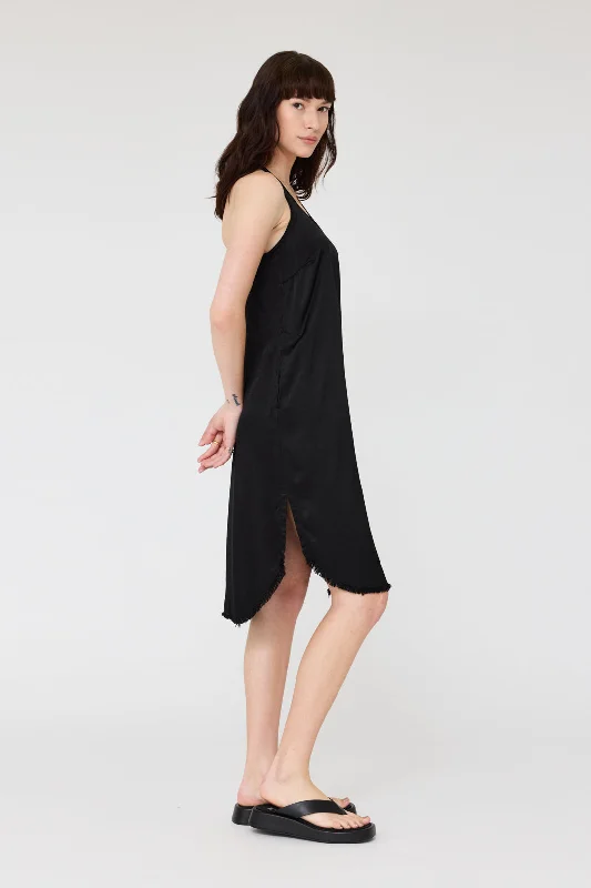 Pebble Satin Black Effie Tank Dress