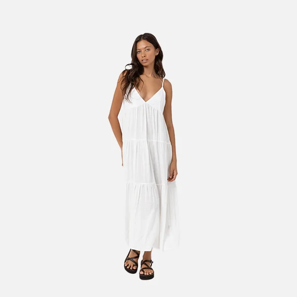 Rhythm Classic Tiered Midi Dress - White