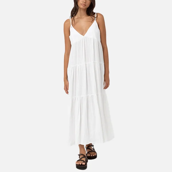 Rhythm Classic Tiered Midi Dress - White