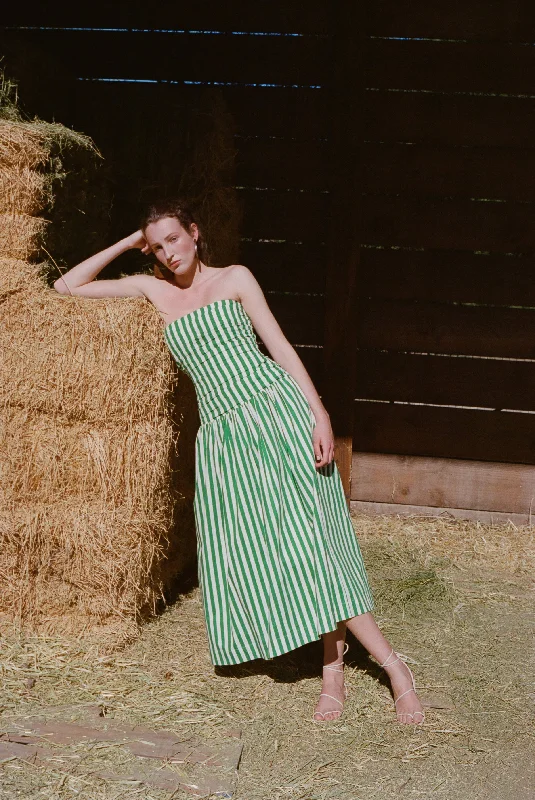 Selma Dress | Green Curacao Stripe