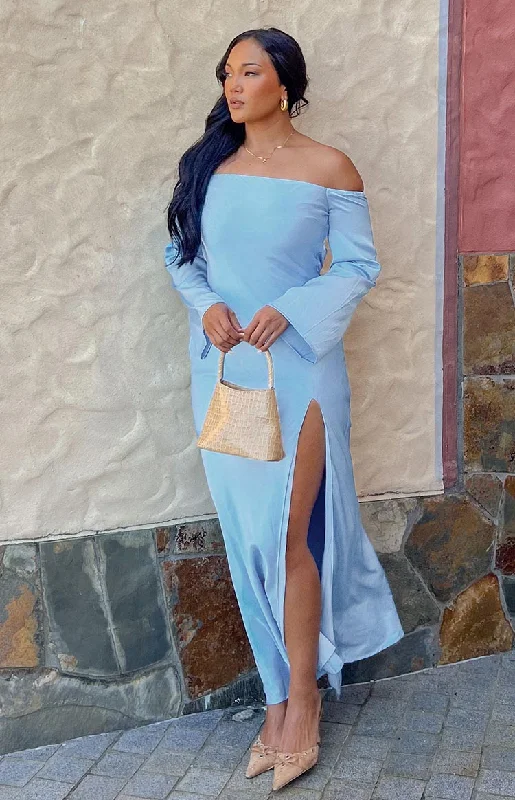 Shae Blue Satin Long Sleeve Maxi Dress