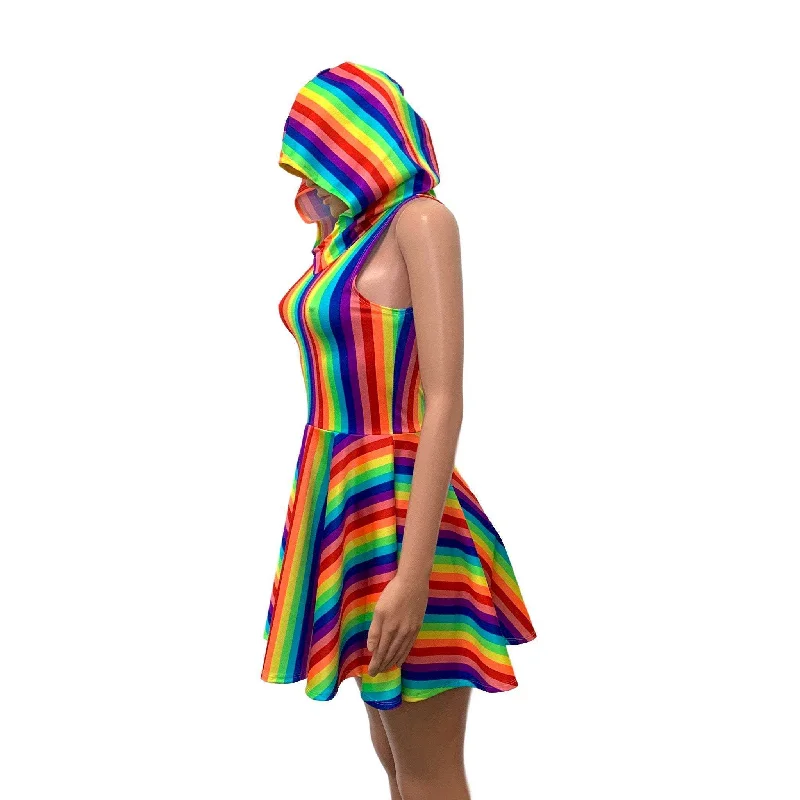 Sleeveless Rainbow Hoodie Skater Dress