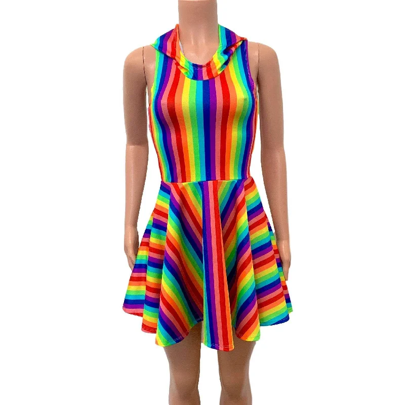 Sleeveless Rainbow Hoodie Skater Dress