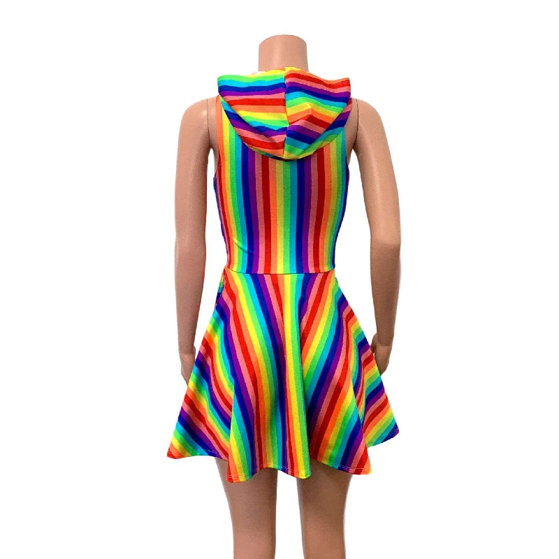 Sleeveless Rainbow Hoodie Skater Dress