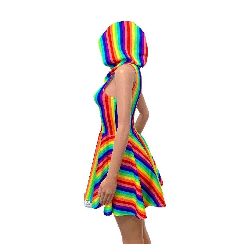 Sleeveless Rainbow Hoodie Skater Dress