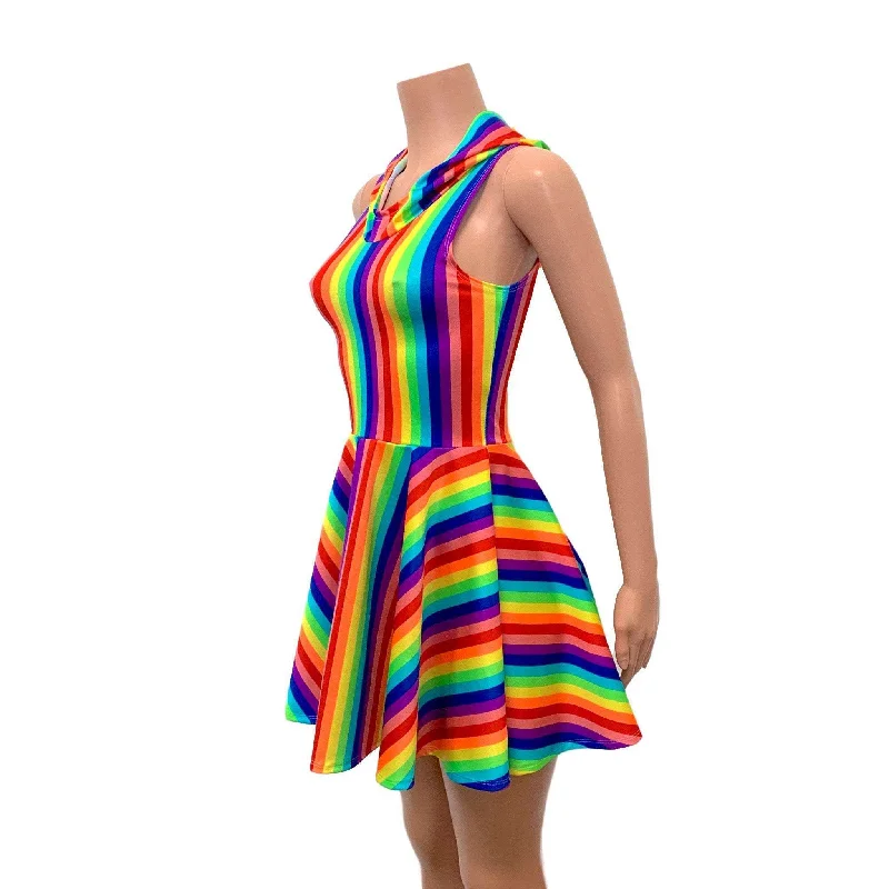 Sleeveless Rainbow Hoodie Skater Dress