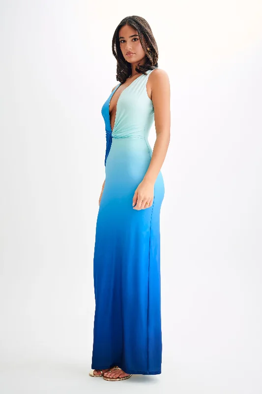 Stella Draped Slinky Maxi Dress - Ombre Blue