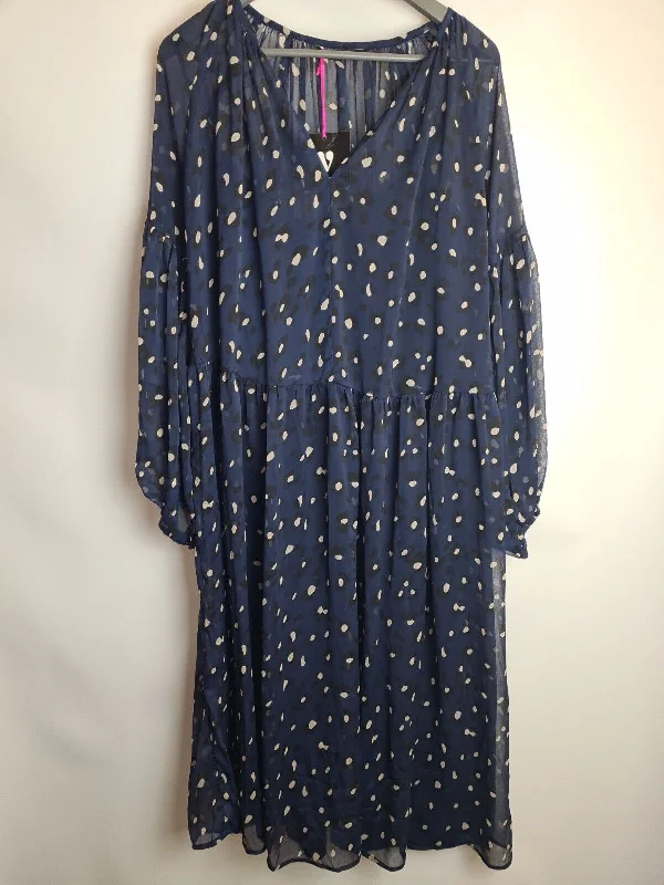 Womens Navy Blue Animal Spot Skater Mesh Dress Size 10 **** V554