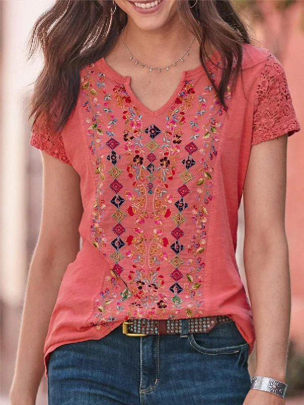 Bohemian Retro Casual Loose Floral T-Shirt Top