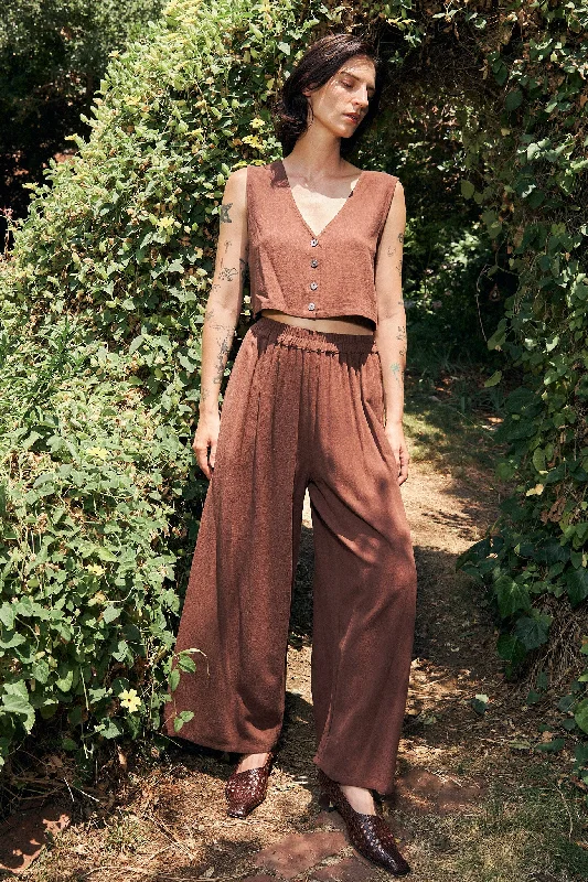 Brown Linen Vest and Pants Set