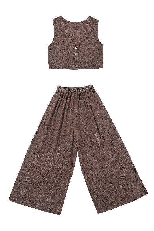 Brown Linen Vest and Pants Set