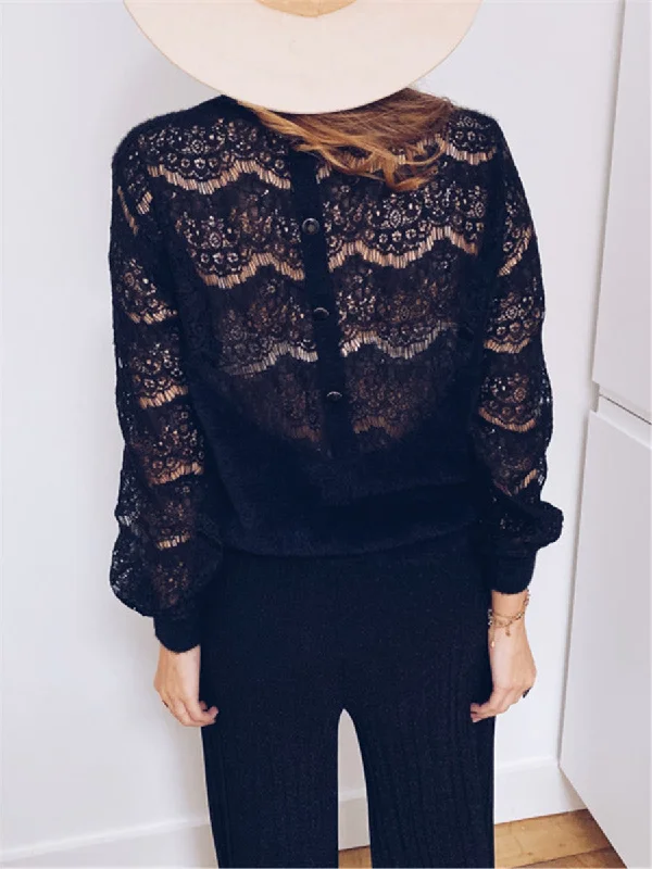 Casual Sexy Lace Long Sleeve Top