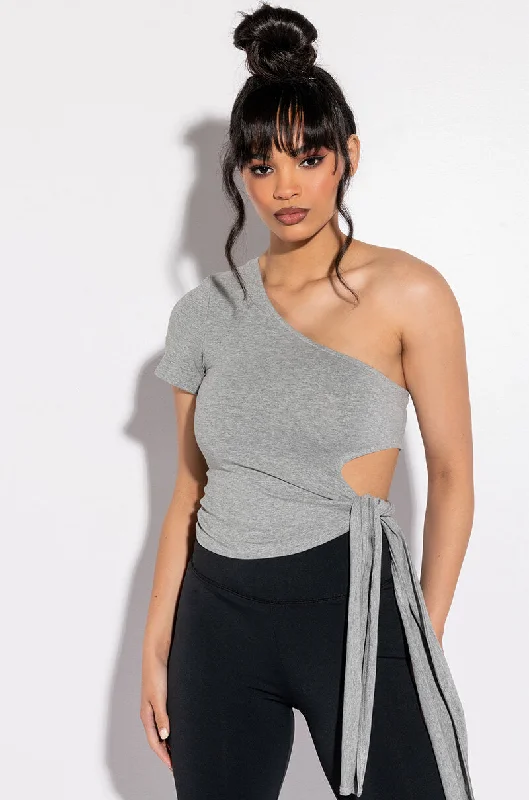 CORA ONE SHOULDER CUT OUT SIDE TIE T SHIRT