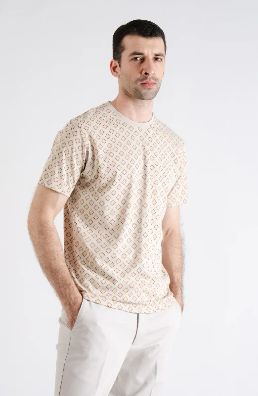 Beige All Over Printed Tee Shirt