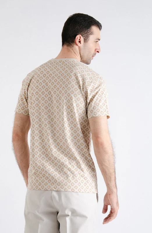 Beige All Over Printed Tee Shirt