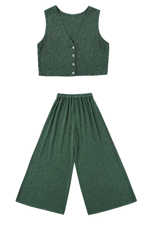 Forest Green Linen Vest and Pants Set