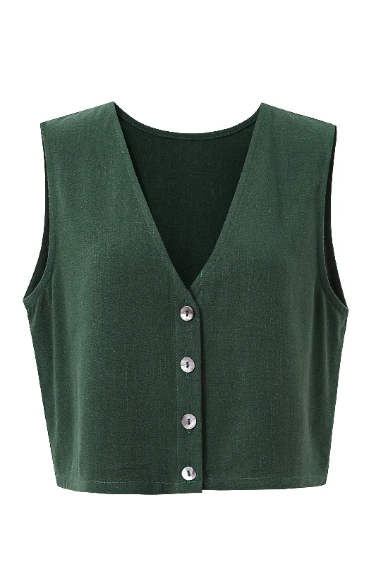 Forest Green Linen Vest and Pants Set