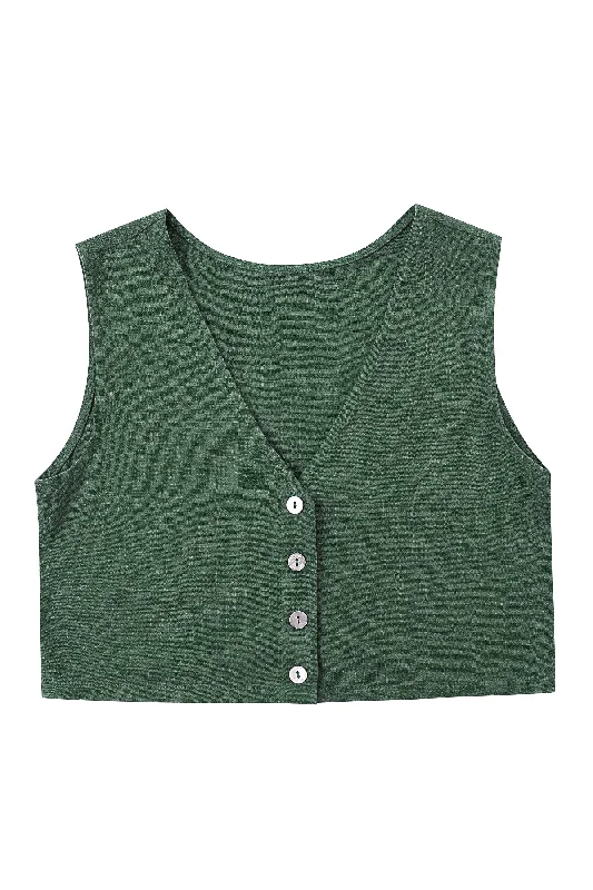 Forest Green Linen Vest and Pants Set