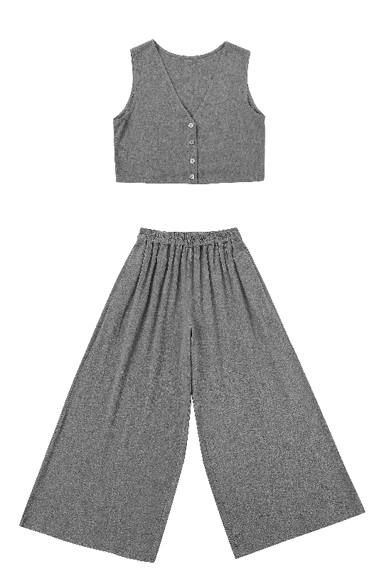 Gray Linen Vest and Pants Set