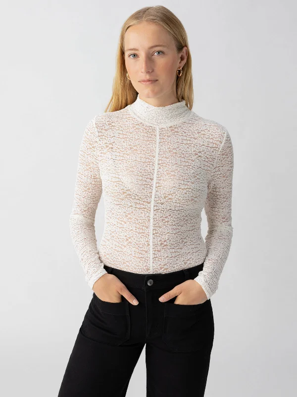 Long Sleeve Textured Mock Neck Top Chalk