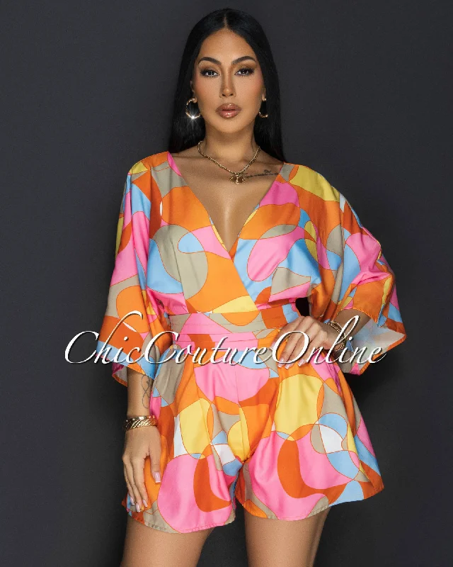 Mae Pink Multi-Color Print Romper