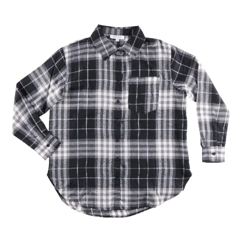 mySTYLE Women's Collared Long Sleeve Flannel Shirt