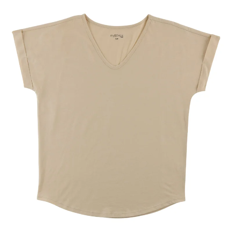 mySTYLE Women's V-Neck Rolled Sleeve Tee