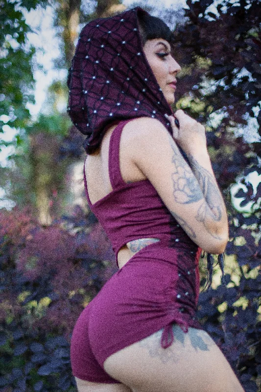 XS / Small / Maroon Red with Flower of Life Print Lace