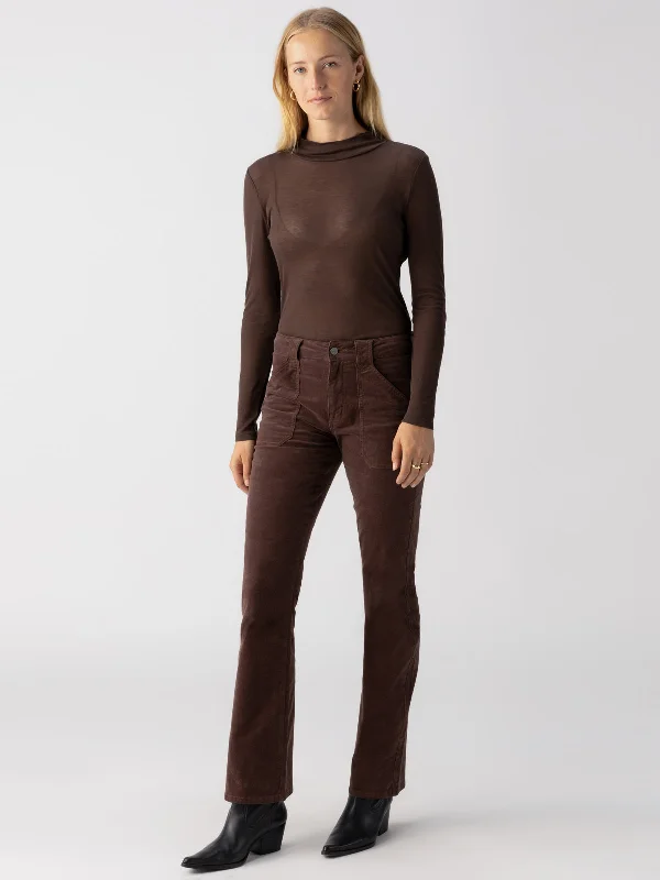 The Semi Sheer Long Sleeve Mock Neck Top Coffee